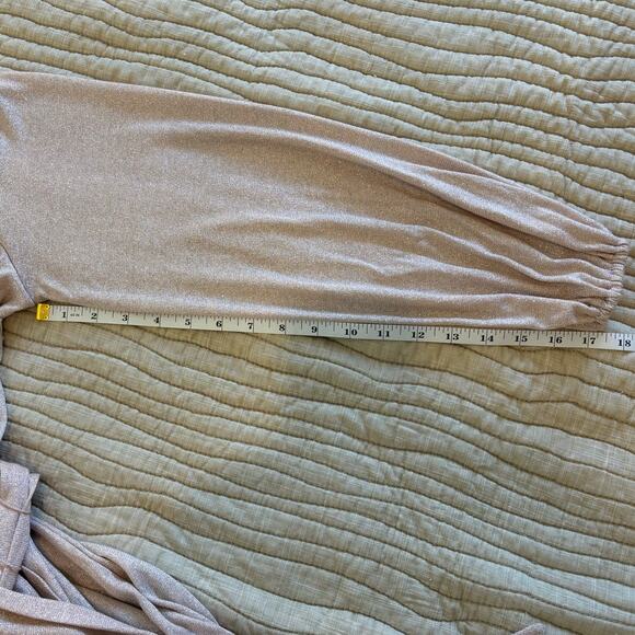 LAUREN CONRAD Balloon Sleeve Wrap Dress NWT Shimmer Blush Pink Sz XS - Picture 8 of 8